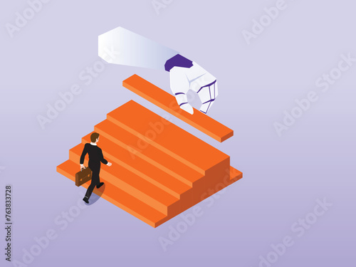 robot hand stacking blocks as a stair to assist businessman career growth