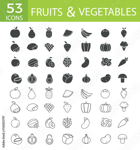 Icons for the site fruits on vegetables with lines without fill  vector illustration