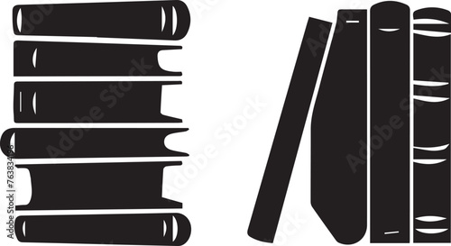 Stacks of books in black and white illustration symbolizing knowledge, education, and literature