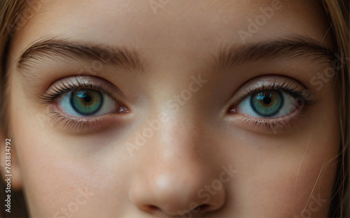 Close-up eyes of a young girl blue, green