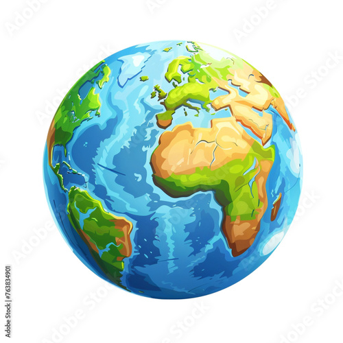 Cartoon planet Earth 3d vector icon on white background. Earth day or environment conservation concept. Save green planet concept. With clipping path