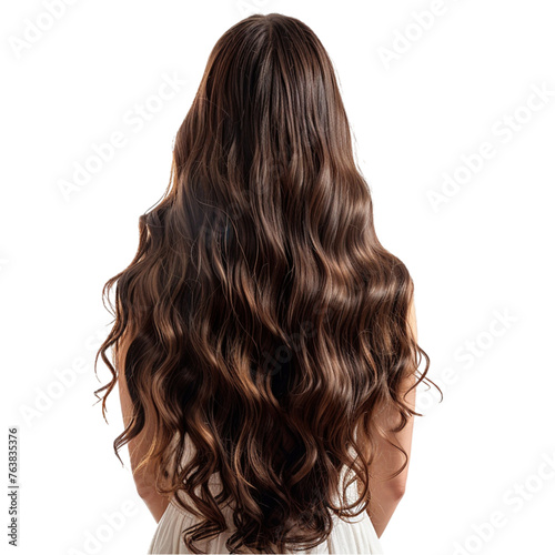 the girl is standing with her back with beautiful thick hair isolated on a white background. With clipping path