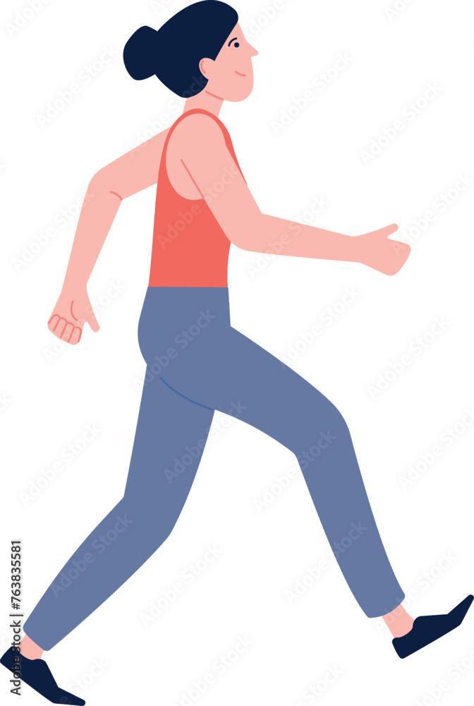 Walking woman side view. Happy smiling person hurry