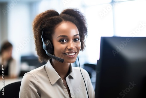 portrait of a confident young woman working in a call centre