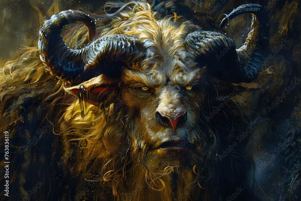 Fantasy illustration of a majestic, mythical creature bathed in a golden, mystical light, invoking a sense of power and magic.