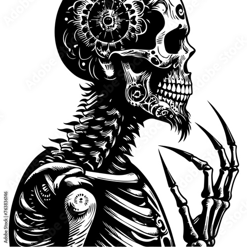 black and white skull tattoo - version 1