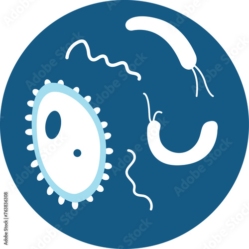 Microbes round icon. Biology symbol. Microscopic organism