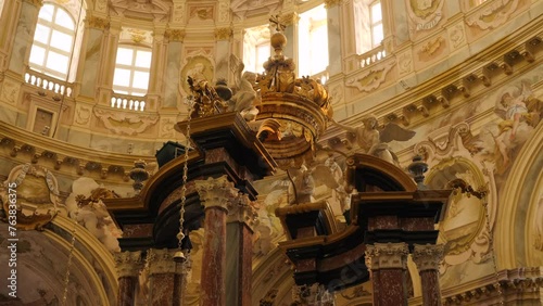 The Santuario Basilica Regina Montis Regalis Monumental Baroque Dome In Italy Vicoforte. Low Angle Shot photo