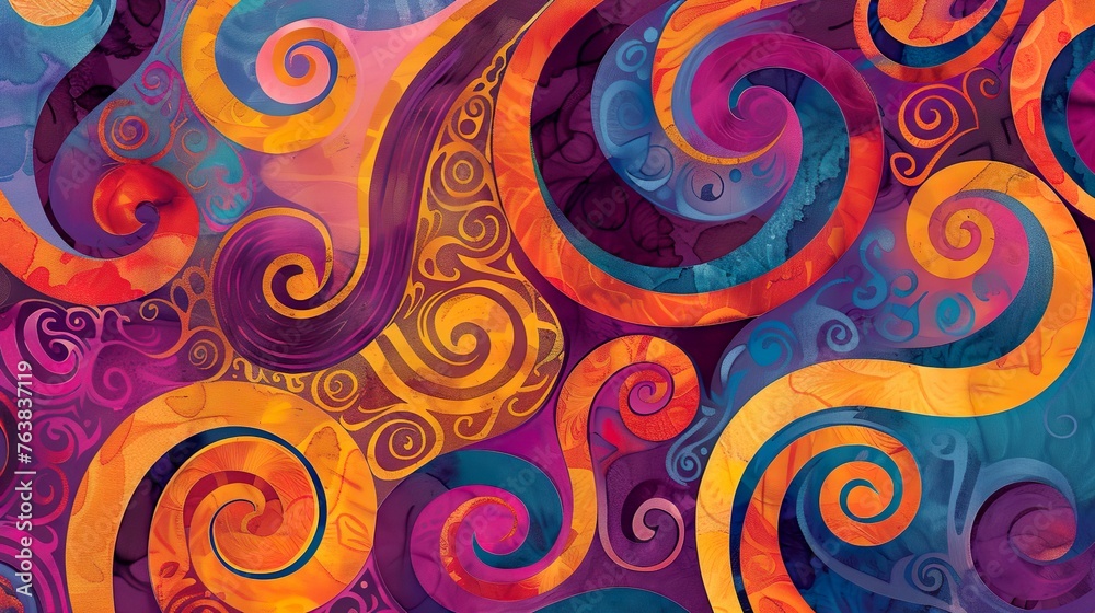 A batik motif with abstract swirls and bright colors, ideal for adding a playful and vibrant look to designs A batik motif with abstract swirls and bright colors, ideal for adding a playful and vibrant look to designs