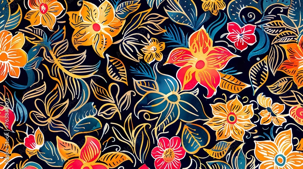 A traditional batik pattern in vibrant colors, perfect for adding a cultural and artistic touch to designs