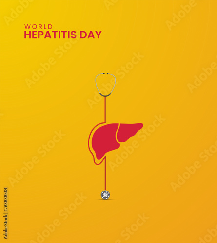 World Hepatitis Day, heart, ribbon icon,Creative design for social media. 3D illustration