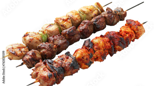 Mutton and Chicken Tikka on Transparent Background, PNG Format