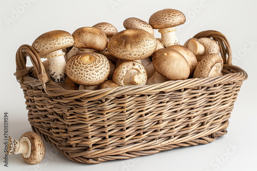Forest Bounty: Fresh Mushrooms in a Wicker Basket, Generative AI