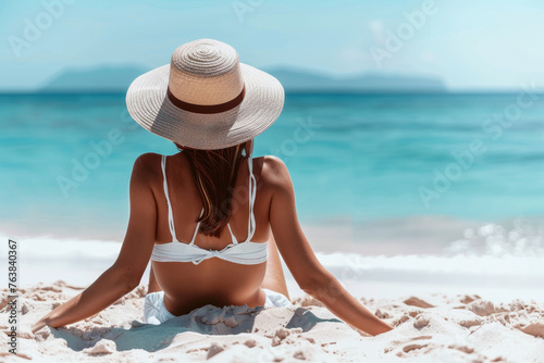 A girl relaxes on a summer day at the sea. summer vacation fun sea ocean beach