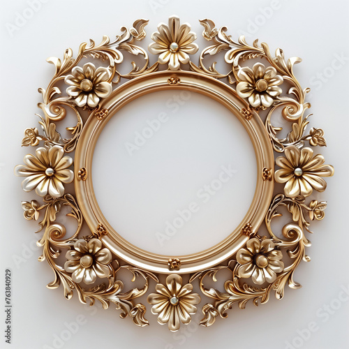 gold floral decorated frame on white background 07