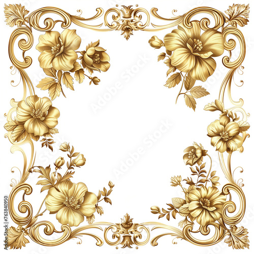gold floral decorated frame on white background 06
