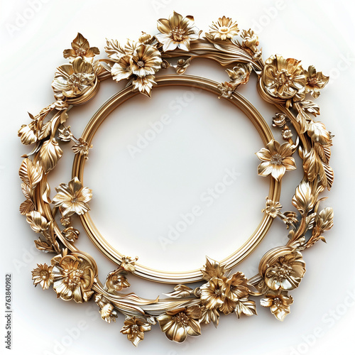 gold floral decorated frame on white background 05