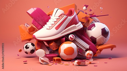 a pink and white shoe surrounded by balls