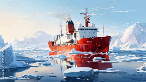 Icebreaker ship in the North Sea, among ice floes photo