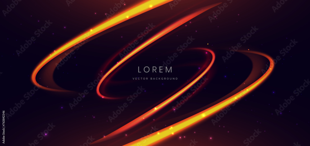 Fototapeta premium Abstract futuristic curved glowing neon orange light ray on dark background with lighting effect.