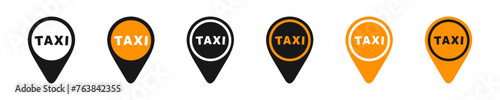 Simple position cab icon. Modern point service taxi symbol. Isolated sign graphic location cab. Marker set icons in vector design style