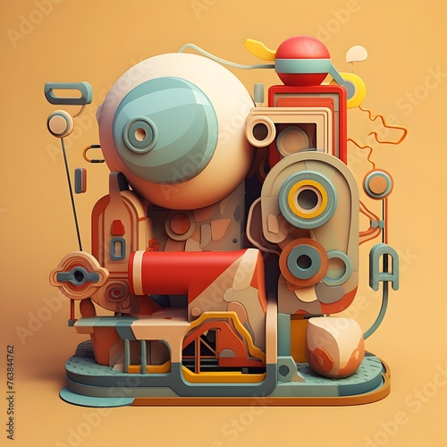 Vibrant 3D Cartoon Flat Design: A Colorful Geometric Abstraction photo