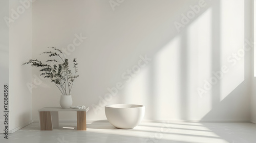 A white object is elegantly positioned on top of a pristine white table creating a minimalist and clean aesthetic