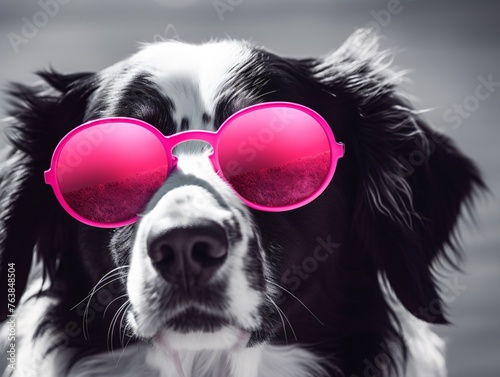 a dog wearing pink sunglasses