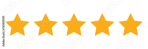 Five gold Stars .Five stars rating icon. Five stars customer product rating review flat icon for apps and websites