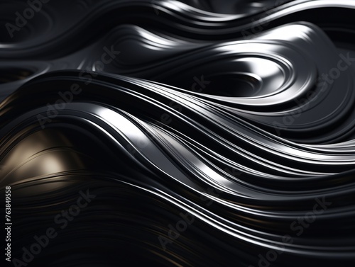 a close up of a black and silver wavy surface