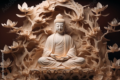 buddha statue in paper cut out effect