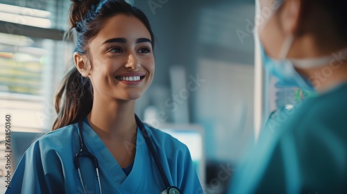 thoughtful female physician examining scan results in advanced clinic