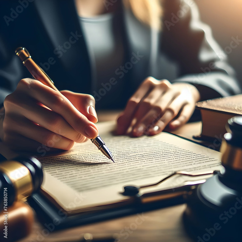 Real Photo photo stock business happy theme as Legal Review concept as A close-up of a lawyer’s hands highlighting important clauses in a contract