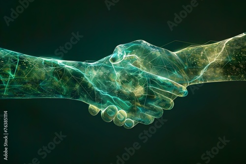 Metaphorical handshake transforms into smooth digital exchange of IT concept. Concept IT Concepts, Digital Transformation, Metaphorical Handshake, Smooth Exchange, Technology Integration