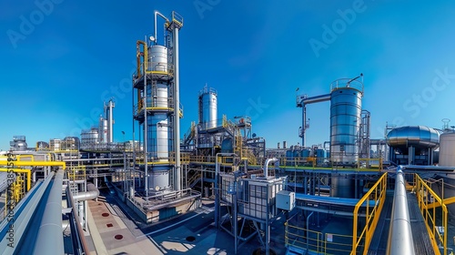 A panoramic view of a modern chemical processing plant with industrial equipment photo
