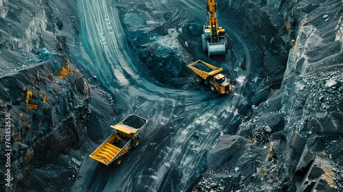 A modern mining operation with heavy machinery and mining trucks