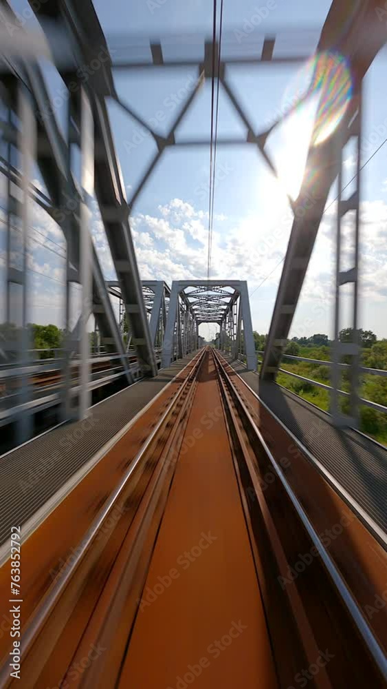 FPV fast flight over the railway bridge in summer. FPV fast flight over the railway bridge in summer.