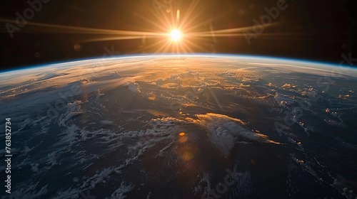 Sunrise Over Earth From Space  Glorious Dawn Light Gracing Planet s Curvature. Earth Day  Human Space Flight  Space Exploration. AI Generated