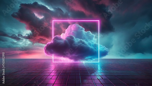 Abstract geometric background with square neon frame and cloud © Wonderful Life 