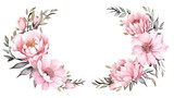 Radiant Round Watercolor Floral Wreath with Peony on isolated Transparent background. PNG Format