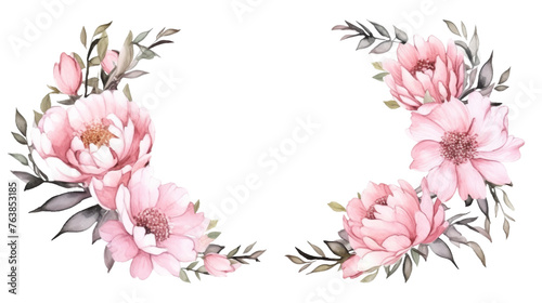Radiant Round Watercolor Floral Wreath with Peony on isolated Transparent background. PNG Format