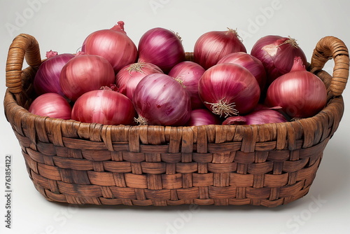 Flavorful Harvest: Wicker Basket Overflowing with Fresh Onions, Generative AI