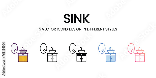 Sink  icons set in different style vector stock illustration