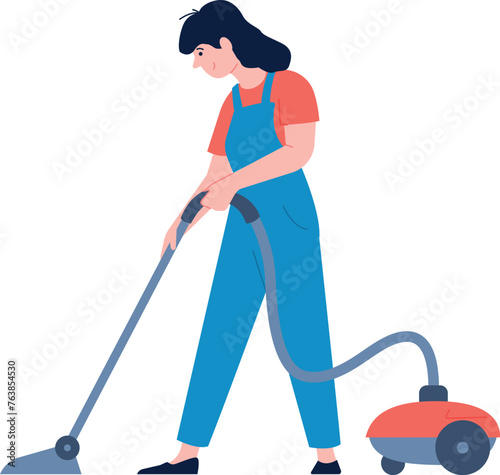 Vacuum cleaning routine. Female professional service worker
