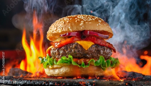 hamburger on the fire photo