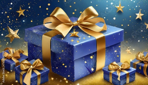 christmas gift box with golden ribbon