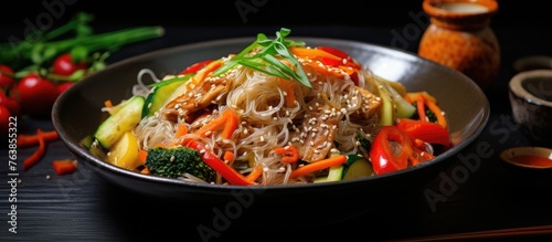 A bowl of mixed vegetables and noodles