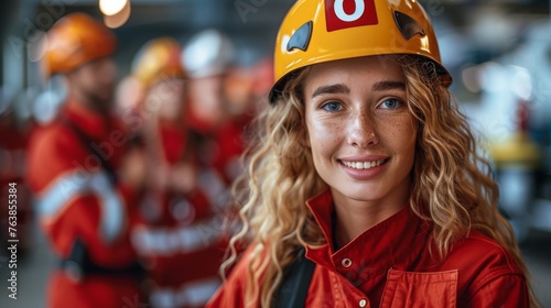 Urban with a woman looking at it firefighter A construction worker in a hard hat, essential safety gear for the building industry Emergency Action Plan Empowerment 