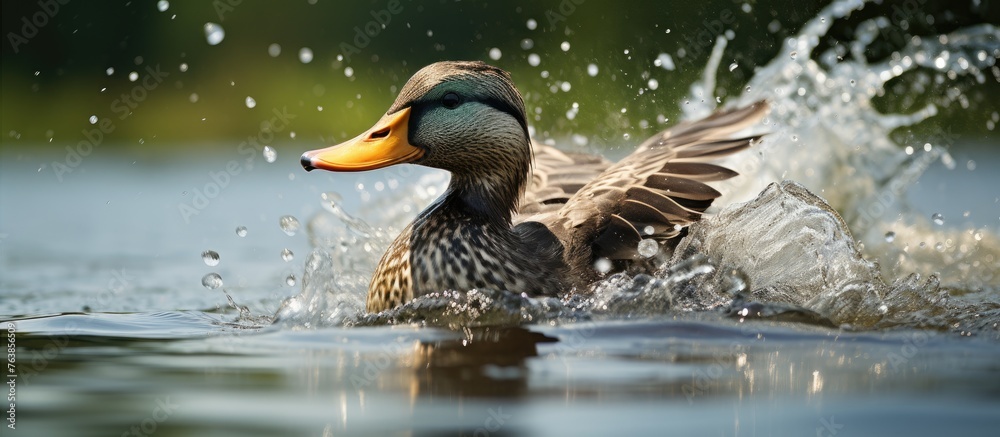 Fototapeta premium A duck swimming gracefully in water