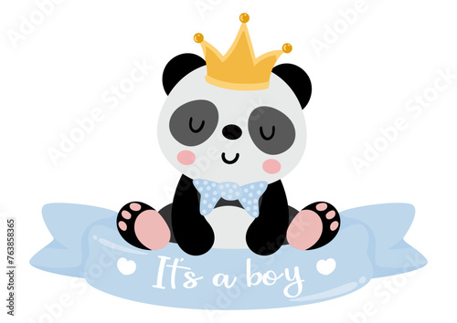 Prince panda with baby boy ribbon banner